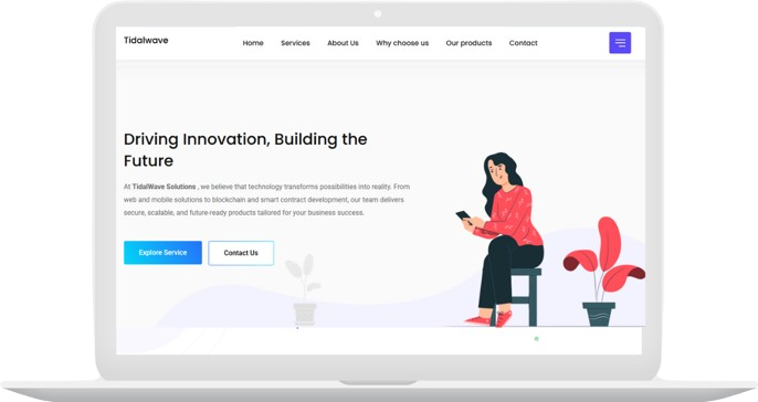 Blockchain IT Solutions, Crypto Development, Web & Mobile App Illustration